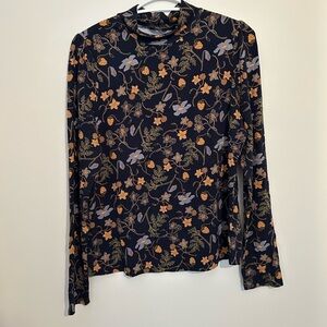 Floral Long Sleeve Top - Black and Orange
